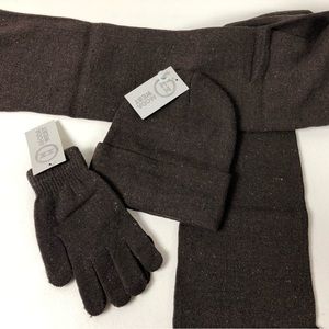 Knit Scarf Hat and Gloves Set Moda West Flexible Stretch NWT Brown